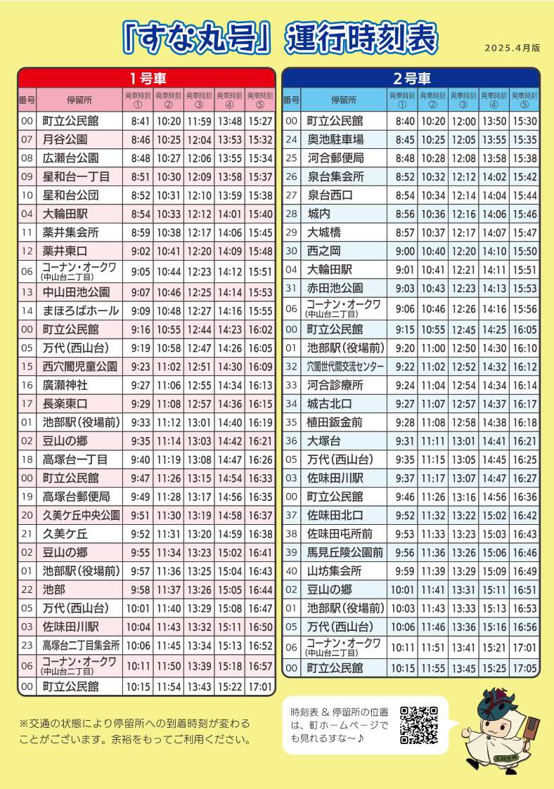 「すな丸号」時刻表拡大版